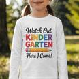Back To School Watch Out Kindergarten Here I Come Kids Graphic Toddler Long Sleeve Tee Back To School Watch Out Kindergarten Here I Come Kids Graphic Toddler Long Sleeve Tee
