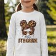 Hello 5th Grade Messy Hair Bun Girl Back To School First Day Graphic Toddler Long Sleeve Tee