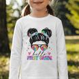 Hello First Grade Shirt Messy Bun Tie Dye Back To School Graphic Toddler Long Sleeve Tee