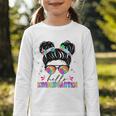 Hello Kindergarten Shirt Messy Bun Tie Dye Back To School Graphic Toddler Long Sleeve Tee Hello Kindergarten Shirt Messy Bun Tie Dye Back To School Graphic Toddler Long Sleeve Tee