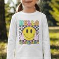 Hello Kindergarten Smile Face Back To School Girl Kid Graphic Toddler Long Sleeve Tee Hello Kindergarten Smile Face Back To School Girl Kid Graphic Toddler Long Sleeve Tee