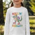 T Rex Rollin Into Kindergarten Back To School First Day Boys Graphic Toddler Long Sleeve Tee T Rex Rollin Into Kindergarten Back To School First Day Boys Graphic Toddler Long Sleeve Tee