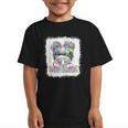 Back To School Hello 5th Grade Cute Messy Bun Tie Dye Girls Graphic Kid T-Shirt