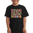 My Last First Day Of Elementary School Groovy Back To School Graphic Kid T-Shirt My Last First Day Of Elementary School Groovy Back To School Graphic Kid T-Shirt
