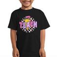 Retro Checkered Teach Pencil Lightning Back To School Graphic Kid T-Shirt