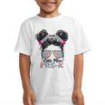Little Miss Pre-K Girls Back To School Messy Bun Performance Graphic Kid T-Shirt Little Miss Pre-K Girls Back To School Messy Bun Performance Graphic Kid T-Shirt