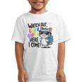 Watch Out Kindergarten Here I Come Cute Cat Back To School Graphic Kid T-Shirt Watch Out Kindergarten Here I Come Cute Cat Back To School Graphic Kid T-Shirt