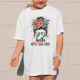 Hello 4th Grade Messy Bun Girls Back To School First Day Graphic Kid T-Shirt Hello 4th Grade Messy Bun Girls Back To School First Day Graphic Kid T-Shirt