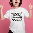 Education Coordinator Groovy Back To School Checkered Graphic Kid T-Shirt Education Coordinator Groovy Back To School Checkered Graphic Kid T-Shirt