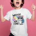 Watch Out Kindergarten Here I Come Cute Cat Back To School Graphic Kid T-Shirt Watch Out Kindergarten Here I Come Cute Cat Back To School Graphic Kid T-Shirt