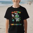 Blasting Into Kindergarten Dinosaur Astronaut Back To School Graphic Kid T-Shirt