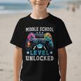 Middle School Level Unlocked Gamer First Day Back To School Graphic Kid T-Shirt