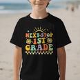 Next Stop 1st Grade Groovy Retro First Grade Back To School Graphic Kid T-Shirt