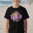 Retro Checkered Teach Pencil Lightning Back To School Graphic Kid T-Shirt