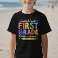 Watch Out First Grade Here I Come 1St Grade Back To School Graphic Kid T-Shirt Watch Out First Grade Here I Come 1St Grade Back To School Graphic Kid T-Shirt