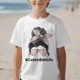 Custodian Life Messy Bun Hair Glasses Leopard Back To School Graphic Kid T-Shirt Custodian Life Messy Bun Hair Glasses Leopard Back To School Graphic Kid T-Shirt