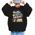 Cute Hello 1st Grade Dinosaur School Back To School Dino Bus Graphic Kid Sweatshirt Cute Hello 1st Grade Dinosaur School Back To School Dino Bus Graphic Kid Sweatshirt