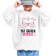 Cute 1st Grade Vibes Cat Kitten Lover Back To School Girls Graphic Kid Sweatshirt Cute 1st Grade Vibes Cat Kitten Lover Back To School Girls Graphic Kid Sweatshirt