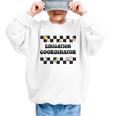 Education Coordinator Groovy Back To School Checkered Graphic Kid Sweatshirt Education Coordinator Groovy Back To School Checkered Graphic Kid Sweatshirt