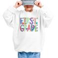 First Grade Back To School Happy First Day Of School Graphic Kid Sweatshirt First Grade Back To School Happy First Day Of School Graphic Kid Sweatshirt