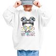 Hello 1st Grade Messy Bun Girl Back To School First Day Graphic Kid Sweatshirt Hello 1st Grade Messy Bun Girl Back To School First Day Graphic Kid Sweatshirt