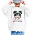 Hello First Grade Shirt Messy Bun Tie Dye Back To School Graphic Kid Sweatshirt Hello First Grade Shirt Messy Bun Tie Dye Back To School Graphic Kid Sweatshirt