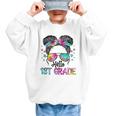 Messy Hair Bun Girl Back To School First Day Hello 1st Grade Graphic Kid Sweatshirt
