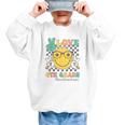 Peace Love 4th Grade Cute Smile Face Back To School Girls Graphic Kid Sweatshirt Peace Love 4th Grade Cute Smile Face Back To School Girls Graphic Kid Sweatshirt