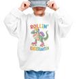 T Rex Rollin Into Kindergarten Back To School First Day Boys Graphic Kid Sweatshirt T Rex Rollin Into Kindergarten Back To School First Day Boys Graphic Kid Sweatshirt