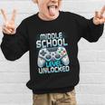 First Day Of Middle School Level Unlocked Back To School Graphic Kid Sweatshirt First Day Of Middle School Level Unlocked Back To School Graphic Kid Sweatshirt