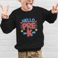 Hello Pre-K Preschool Squad Spider Back To School First Day Graphic Kid Sweatshirt Hello Pre-K Preschool Squad Spider Back To School First Day Graphic Kid Sweatshirt