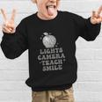 Lights Camera Teach Smile Disco-Ball Back To School Outfit Graphic Kid Sweatshirt
