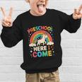 Preschool Here I Come Unicorn Back To School Preschool Girls Graphic Kid Sweatshirt Preschool Here I Come Unicorn Back To School Preschool Girls Graphic Kid Sweatshirt