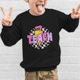 Retro Checkered Teach Pencil Lightning Back To School Graphic Kid Sweatshirt Retro Checkered Teach Pencil Lightning Back To School Graphic Kid Sweatshirt