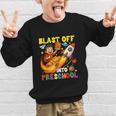 Rocket Blast Off Into Preschool Back To School Graphic Kid Sweatshirt Rocket Blast Off Into Preschool Back To School Graphic Kid Sweatshirt