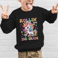 Second Grade Back To School First Day Girls Rollin Unicorn Graphic Kid Sweatshirt