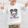 Messy Hair Bun Girl Back To School First Day Hello 1st Grade Graphic Kid Sweatshirt