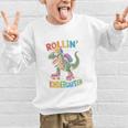 T Rex Rollin Into Kindergarten Back To School First Day Boys Graphic Kid Sweatshirt T Rex Rollin Into Kindergarten Back To School First Day Boys Graphic Kid Sweatshirt