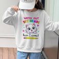 Kids Watch Out 1st Grade Here I Come Girls Cat Back To School Graphic Kid Sweatshirt