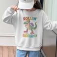 T Rex Rollin Into Kindergarten Back To School First Day Boys Graphic Kid Sweatshirt T Rex Rollin Into Kindergarten Back To School First Day Boys Graphic Kid Sweatshirt