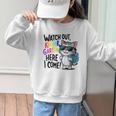 Watch Out Kindergarten Here I Come Cute Cat Back To School Graphic Kid Sweatshirt Watch Out Kindergarten Here I Come Cute Cat Back To School Graphic Kid Sweatshirt