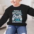 First Day Of Middle School Level Unlocked Back To School Graphic Kid Sweatshirt First Day Of Middle School Level Unlocked Back To School Graphic Kid Sweatshirt