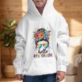 Hello 4th Grade Messy Bun Girls Back To School First Day Graphic Kid Hoodie Hello 4th Grade Messy Bun Girls Back To School First Day Graphic Kid Hoodie
