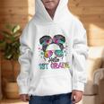Messy Hair Bun Girl Back To School First Day Hello 1st Grade Graphic Kid Hoodie