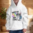 Watch Out Kindergarten Here I Come Cute Cat Back To School Graphic Kid Hoodie Watch Out Kindergarten Here I Come Cute Cat Back To School Graphic Kid Hoodie