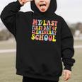 My Last First Day Of Elementary School Groovy Back To School Graphic Kid Hoodie My Last First Day Of Elementary School Groovy Back To School Graphic Kid Hoodie