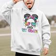 Messy Hair Bun Girl Back To School First Day Hello 1st Grade Graphic Kid Hoodie
