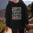 Lights Camera Teach Smile Back To School Awesome Learners Graphic Kid Hoodie Lights Camera Teach Smile Back To School Awesome Learners Graphic Kid Hoodie