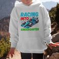 Racing Into Kindergarten Race Car Driver Back To School Performance Graphic Kid Hoodie Racing Into Kindergarten Race Car Driver Back To School Performance Graphic Kid Hoodie