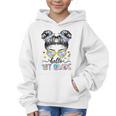 Hello 1st Grade Messy Bun Girl Back To School First Day Graphic Kid Hoodie